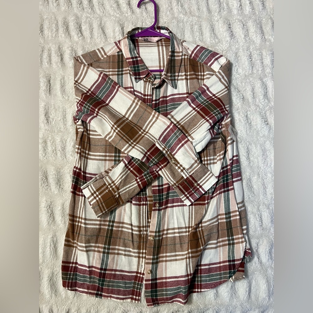 Woman’s Plaid Shirt - Brown, Red, Green (NEVER WORN!!)